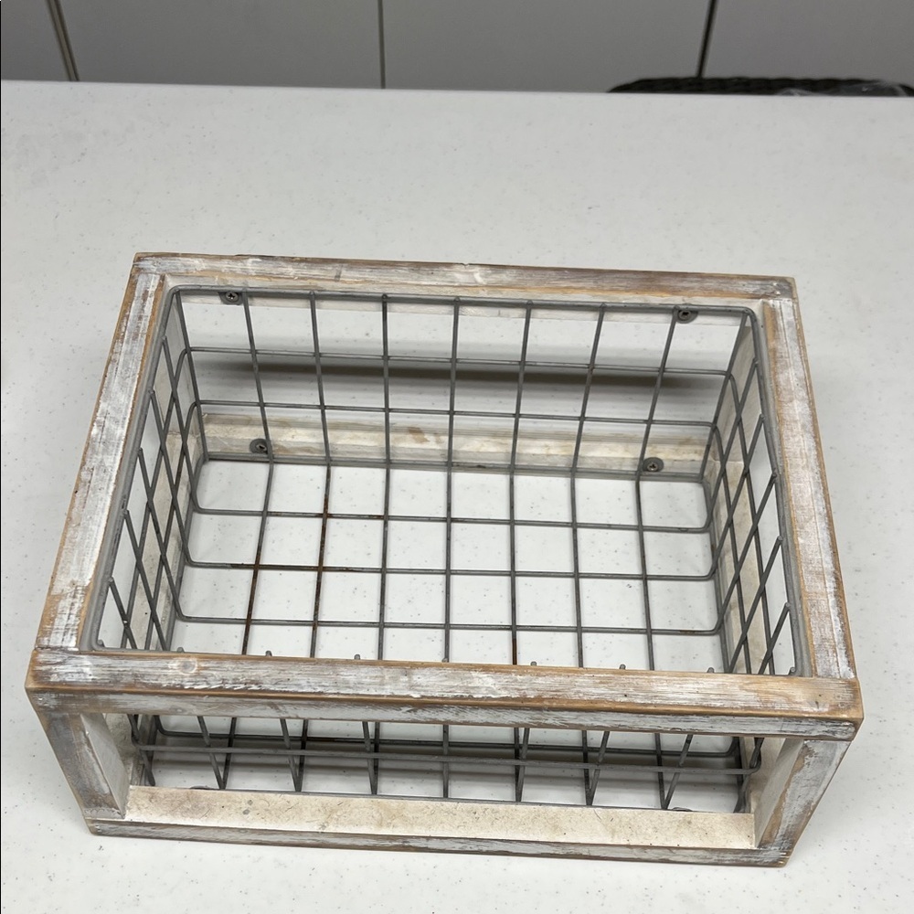 Farmhouse Wooden Wire Storage Basket Rustic Country Decor